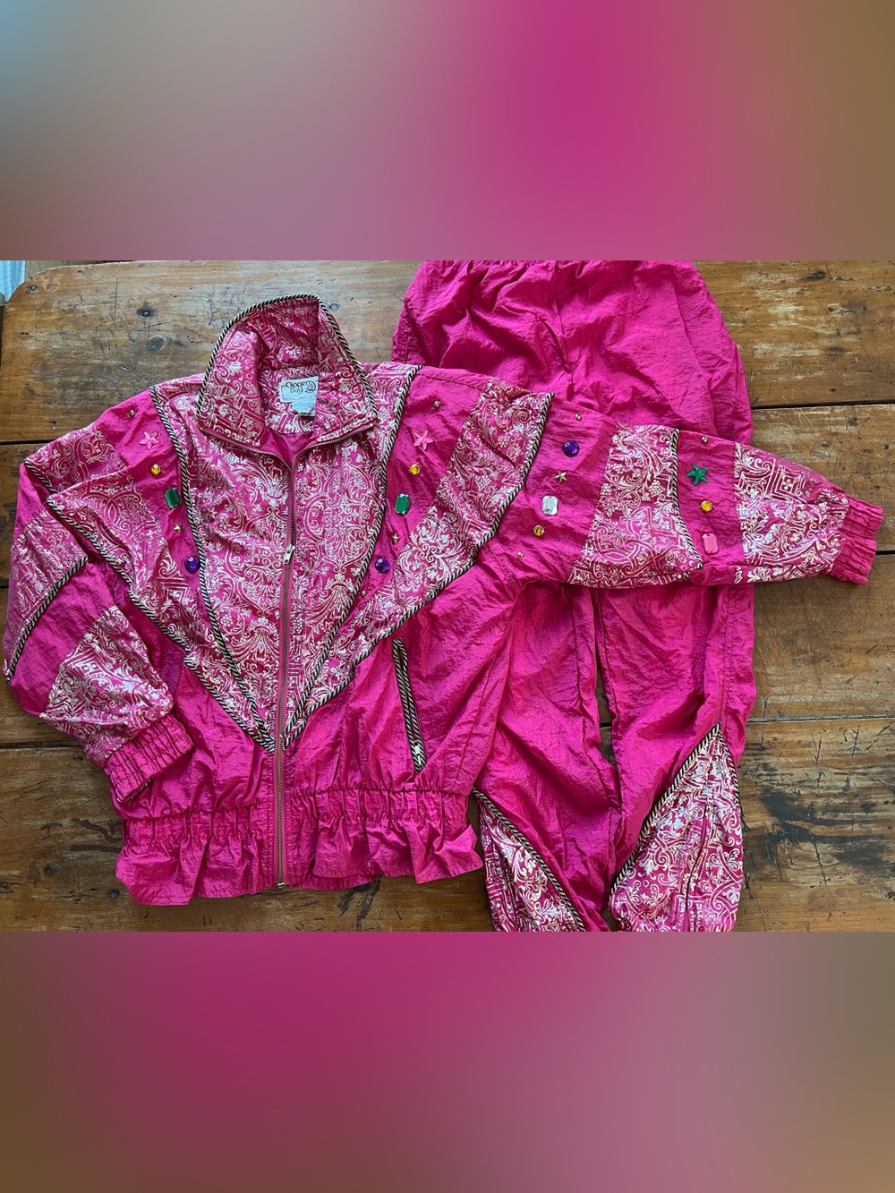 Clipper Bay Throwback 80’s Hot Pink Patterned Sweatsuit (jacket & Pants) - Small